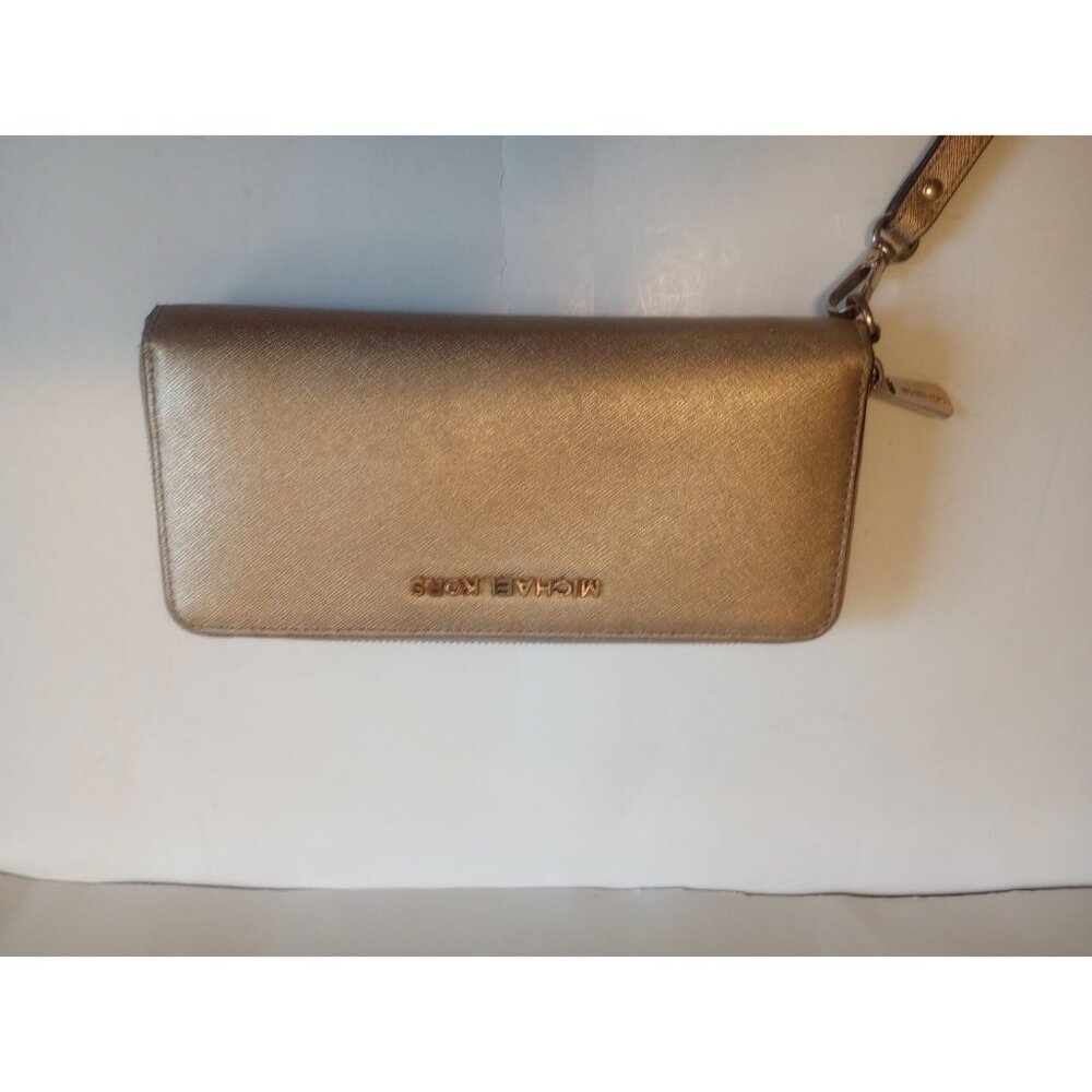 Michael Kors Glitter Leather Wristlet Wallet -  Gold.Zip Around.